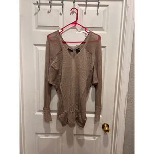 Moda International Cotton Cashmere Batwing V-Neck Sweater Taupe Large